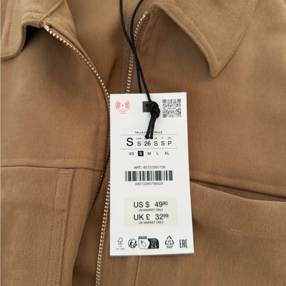 NWT Zara Adjustable Waist Pocket Suede Jacket Tan / Camel Size Small - Picture 6 of 10